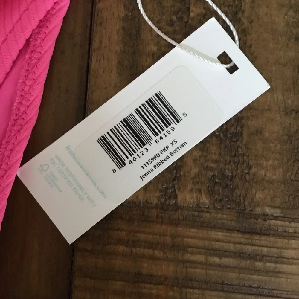 Frankie’s Bikinis Jenna Bright Pink Ribbed Bikini Bottoms Size XS